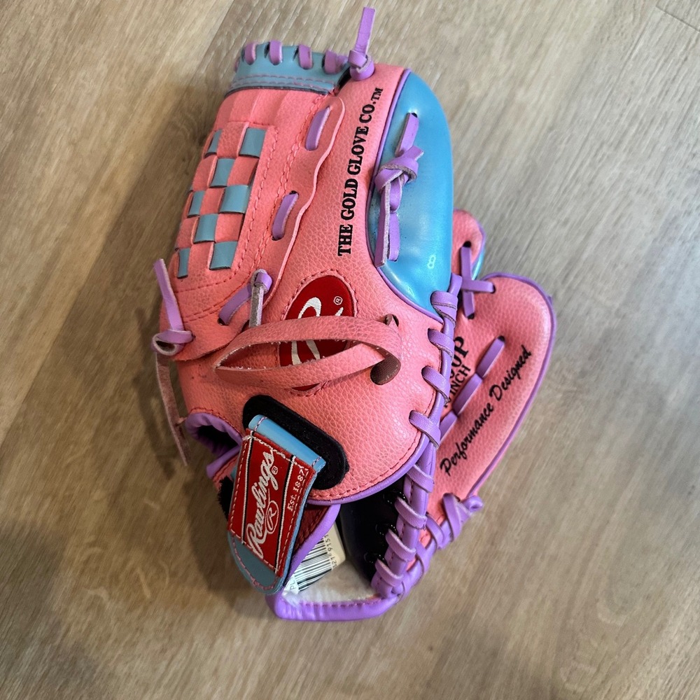Rawlings Softball Glove Kids 10 Inch Pink Teal Baseball Basket-Web Youth Mitt